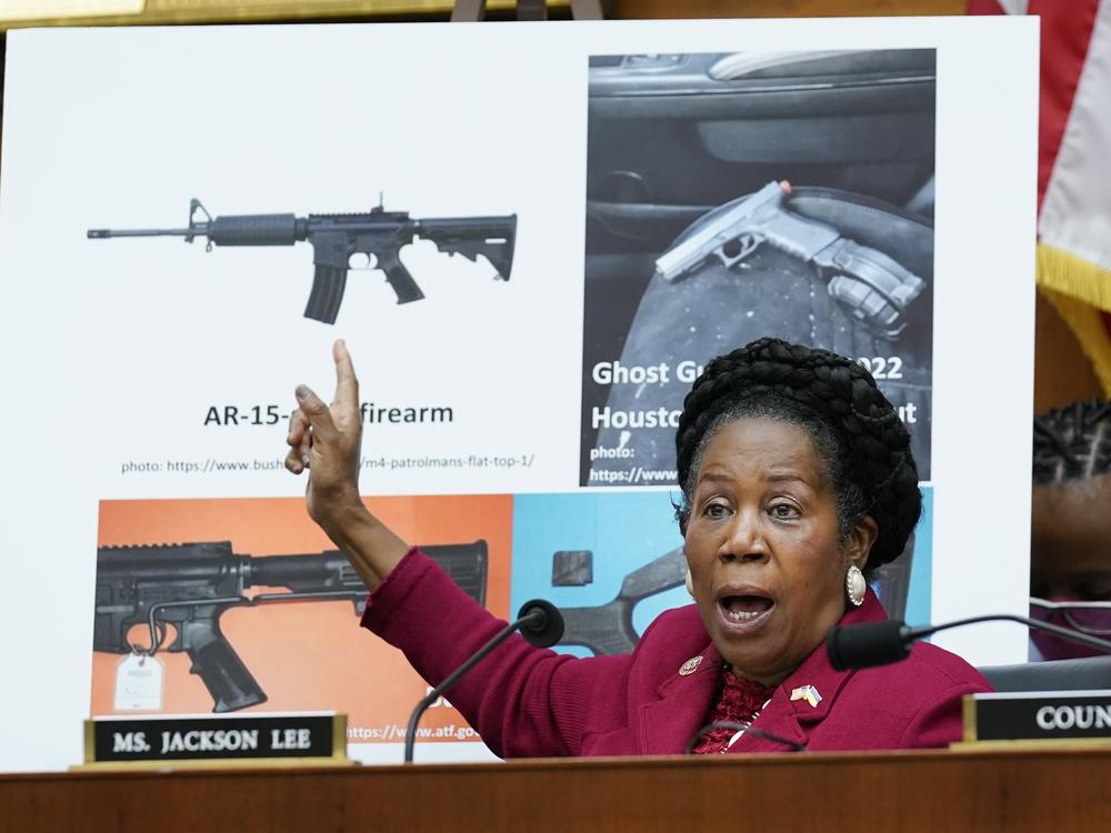 Rep. Sheila Jackson Lee, D-Texas, speaks in support of Democratic gun control measures, called the Protecting Our Kids Act, in response to mass shootings in Texas and New York, at the Capitol in Washington on June 2, 2022.