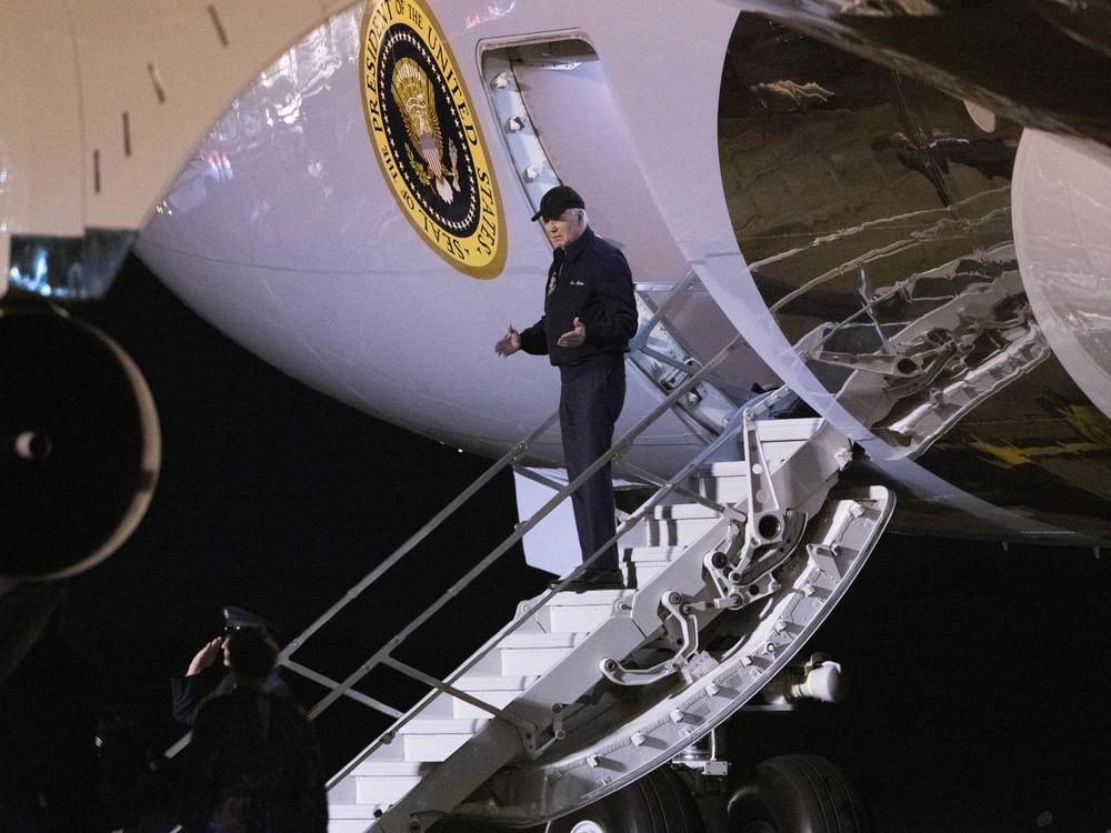 President Biden exits Air Force One at Dover Air Force Base in Delaware after he had to leave the campaign trail due to testing positive for COVID.