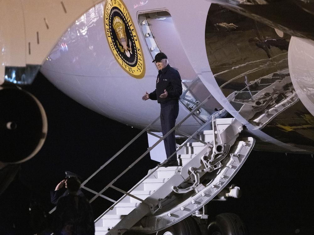 President Biden exits Air Force One at Dover Air Force Base in Delaware after he had to leave the campaign trail due to testing positive for COVID.