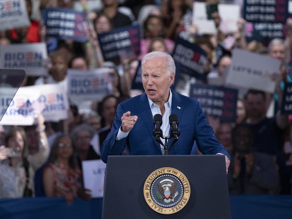 President Biden speaks at a post-debate campaign rally on June 28 in Raleigh, N.C.