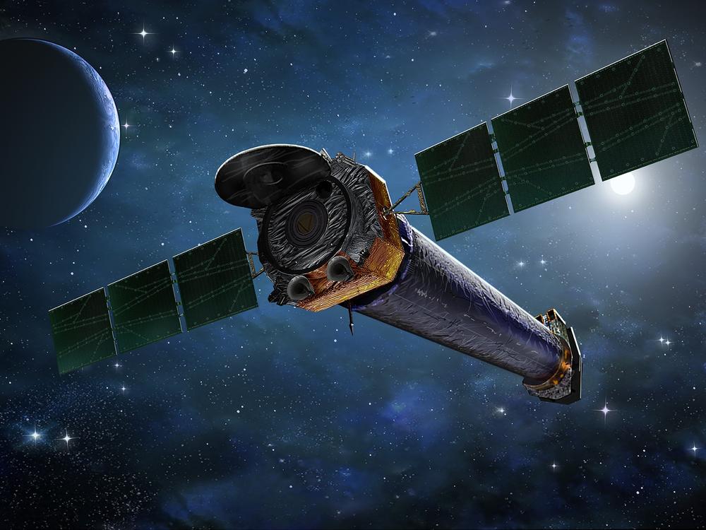 An artist's impression of the Chandra X-ray Observatory in space. 