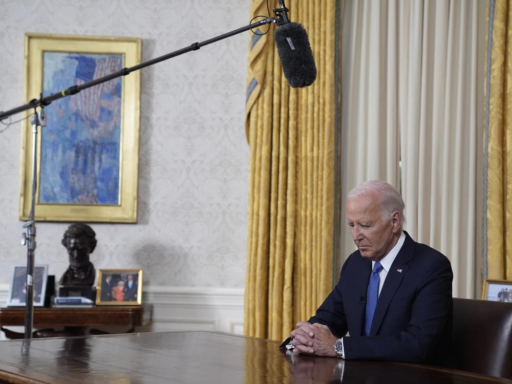 President Joe Biden pauses before he addresses the nation from the Oval Office of the White House in Washington on Wednesday about his decision to drop his Democratic presidential reelection bid.