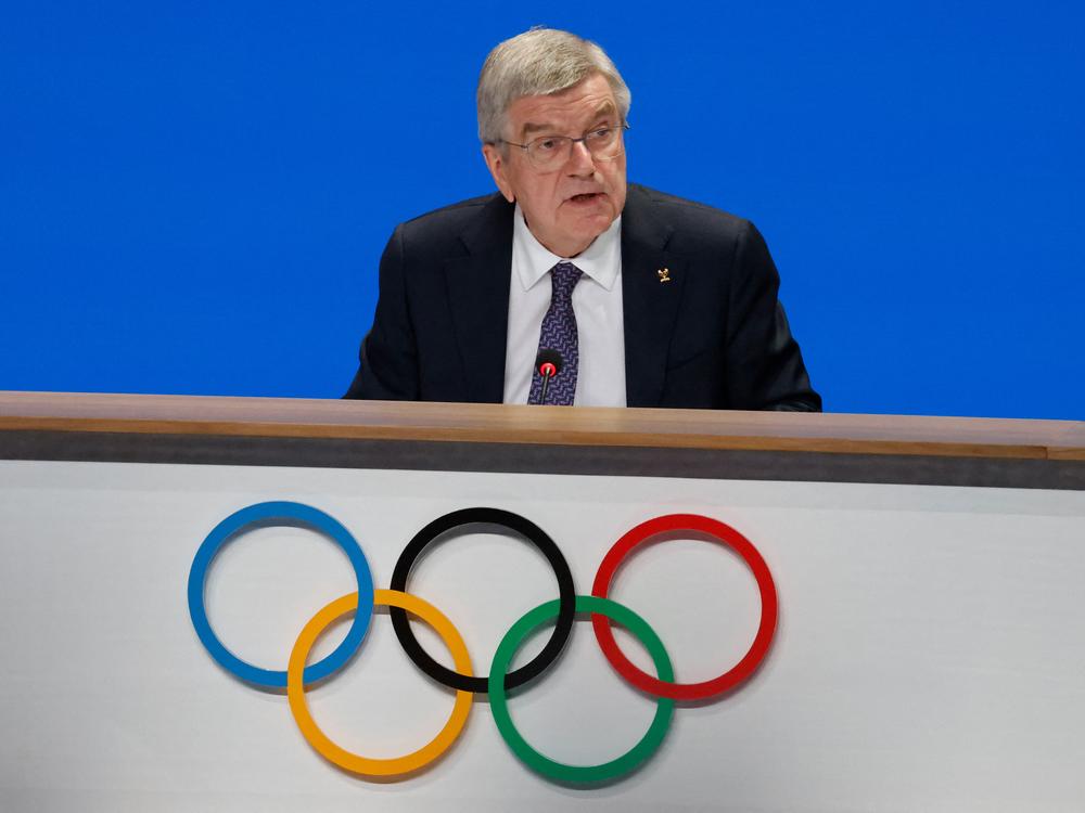 International Olympic Committee President Thomas Bach speaks during the 142nd session of the IOC in Paris on Wednesday, ahead of the Paris 2024 Olympic Games.