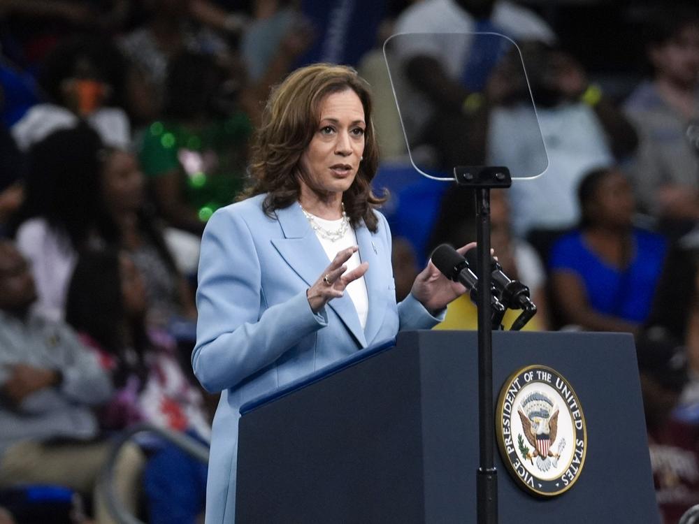 Vice President Harris speaks during a campaign rally in Atlanta on July 30, 2024.
