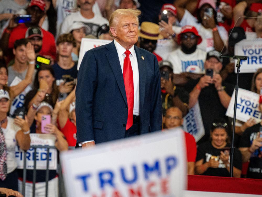 Former President Donald Trump praised three Republican members of the Georgia State Election Board by name at a rally in Atlanta on Saturday.