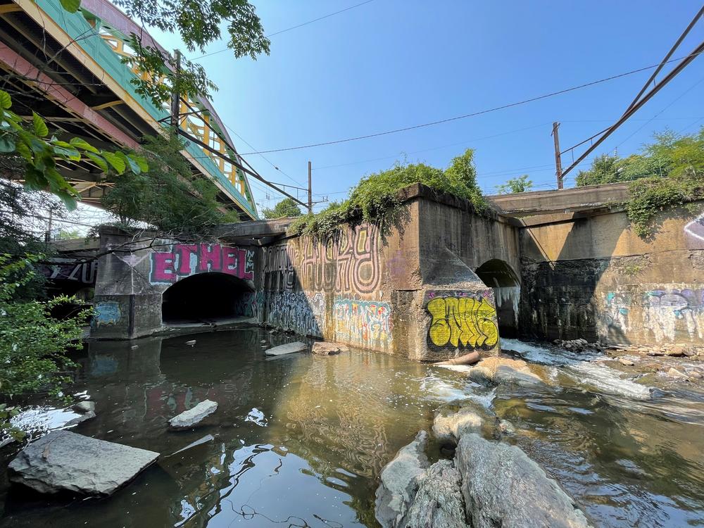  The Jones Falls stream disappears underground here, running beneath Baltimore until emerging at the Inner Harbor.