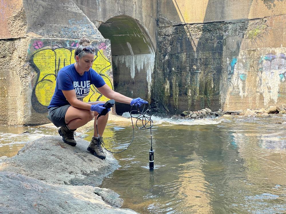  Baltimore Harbor Waterkeeper Alice Volpitta tests water quality in the Jones Falls.