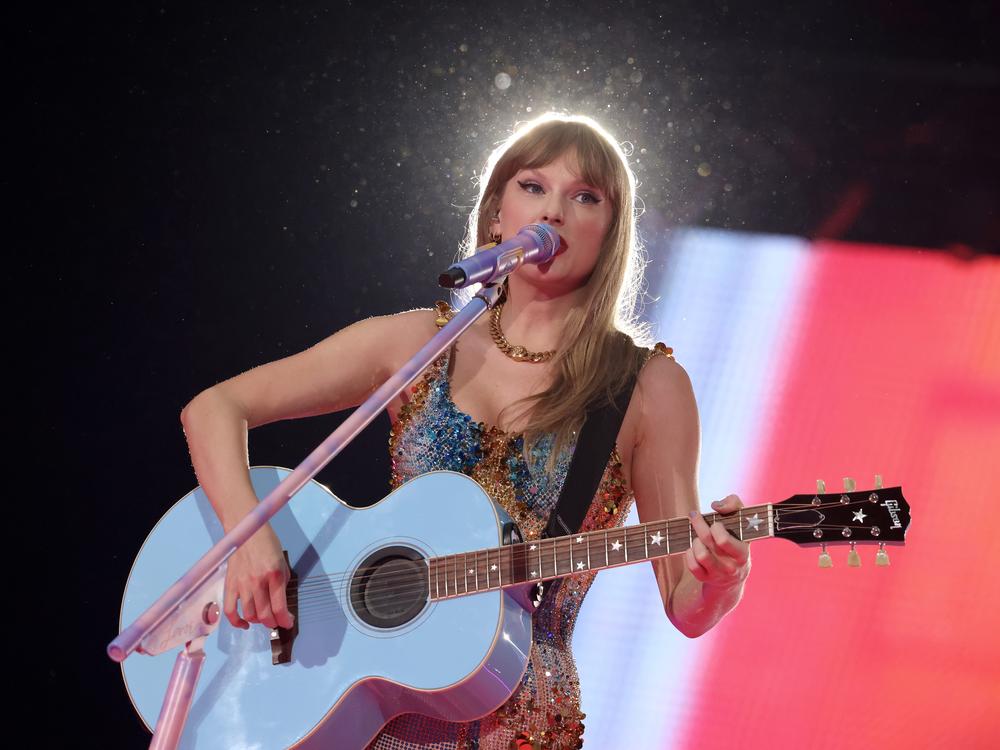 Taylor Swift performs onstage during the European leg of her Eras Tour on July 5 in Amsterdam.