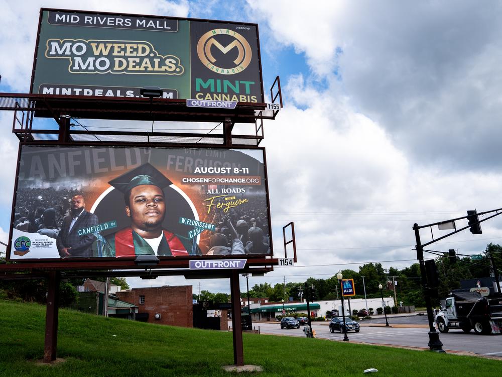 A billboard advertising events surrounding the 10-year anniversary of Michael Brown Jr.’s killing on Friday, Aug. 2, 2024, in Ferguson.