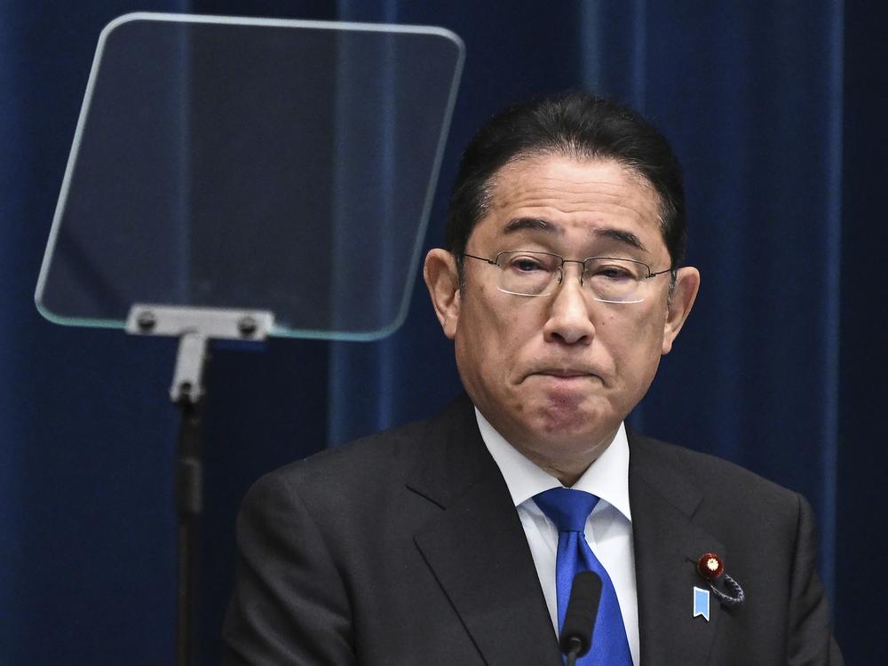 Japan's Prime Minister Fumio Kishida speaks during a press conference at his office in Tokyo as he announced he will not run in the upcoming party leadership vote in September, on Wednesday.