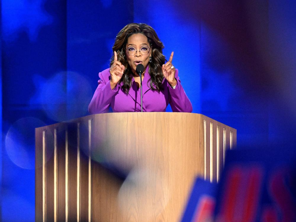 Oprah Winfrey speaks on the third day of the Democratic National Convention in Chicago Wednesday.