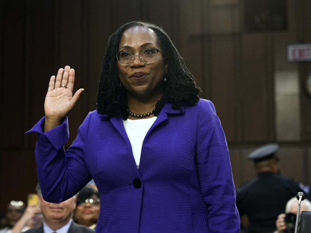 Judge Ketanji Brown Jackson is sworn-in during her Supreme Court confirmation hearing before the Senate Judiciary Committee on March 21, 2022.