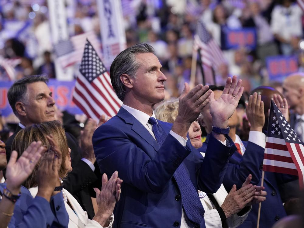 California Gov. Gavin Newsom  attends the final day of the Democratic National Convention at the United Center on August 22, 2024 in Chicago.