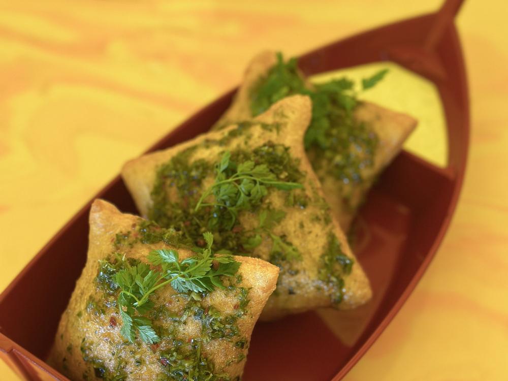  Chef David Murphy's Carrot Top Chimichurri sauce, showcased here on Shuggie's Pizza Puffs.