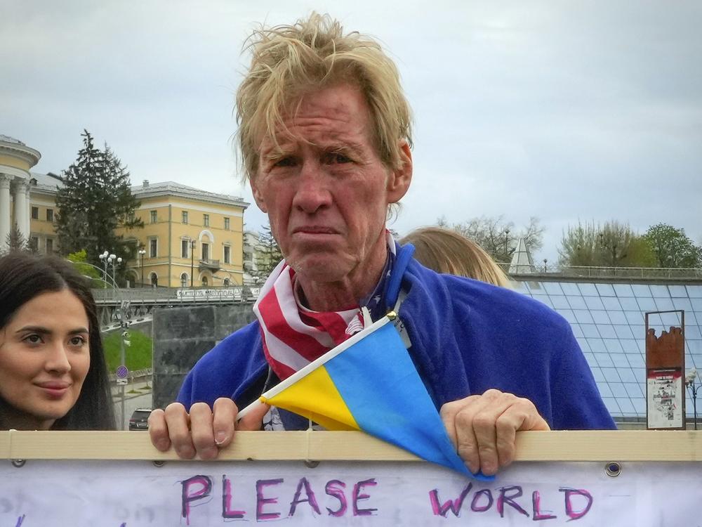 Ryan Wesley Routh takes part in a rally in central Kyiv, Ukraine, on April 30, 2022. 