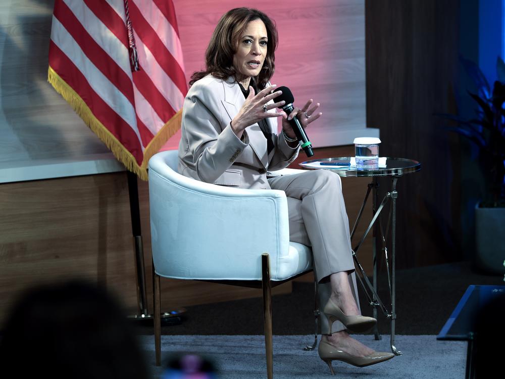 Vice President Harris answers questions during a moderated conversation with members of the National Association of Black Journalists hosted by WHYY on Tuesday in Philadelphia.