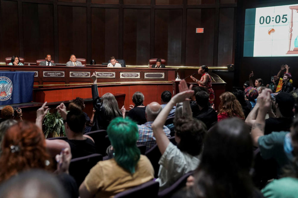 File photo of community members attending the city council meeting to protest against a controversial "Cop City" project, inside the city hall in Atlanta, Georgia, on May 15, 2023. Photo by Megan Varner/ Reuters