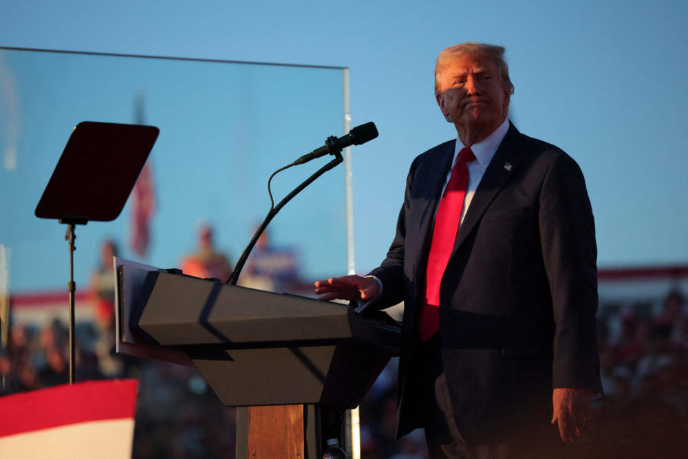 Republican presidential nominee and former president Donald Trump attends a rally at the site of the July assassination attempt against him, in Butler, Pennsylvania, Oct. 5, 2024. Photo by Brian Snyder/Reuters