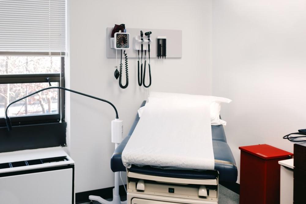 Close-up of examination table in doctor's office