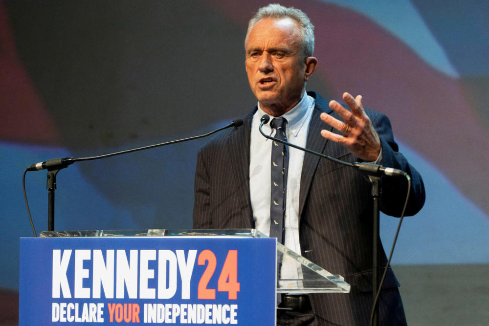 Independent presidential candidate Robert F. Kennedy Jr. speaks during a campaign rally at the Fox Theatre in Tucson, Arizona, on Feb. 5, 2024. File photo by Rebecca Noble/ Reuters