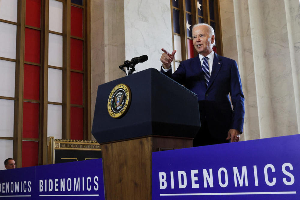 U.S. President Joe Biden delivers an economic policy speech at The Old Post Office in Chicago, Illinois, U.S., June 28, 2023. REUTERS/Leah Millis