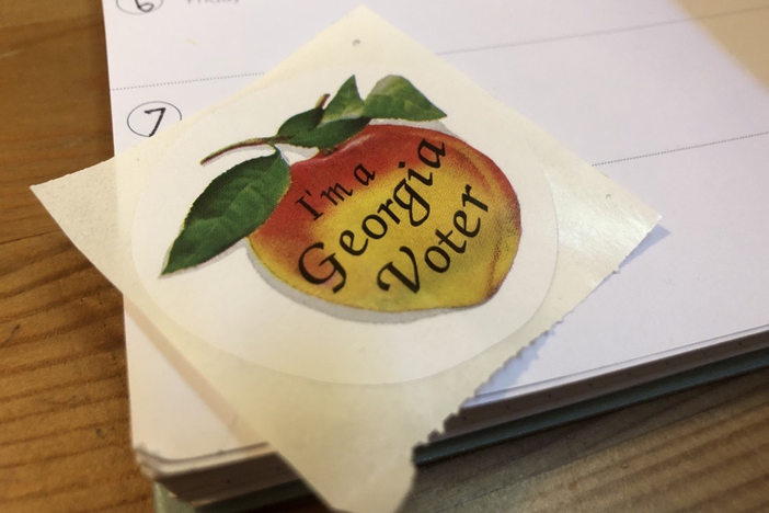 A sticker received by voters after casting their ballots.
