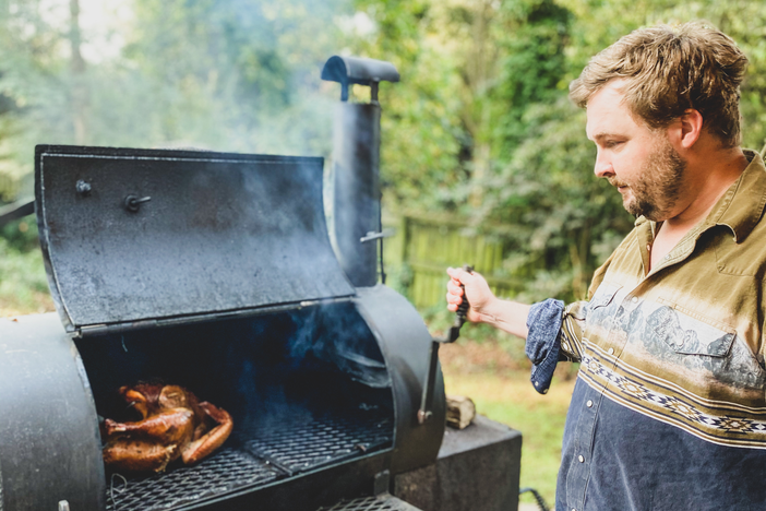 Daniel Williams at his Lang smoker.