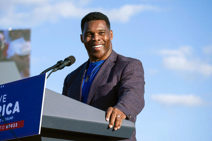 In this Sept. 25, 2021, file photo Senate candidate Herschel Walker speaks during a rally in Perry, Ga. Walker raised $5.4 million for his U.S. Senate race in the last quarter of 2021, the former football star's campaign said Wednesday, Jan. 26, 2022.