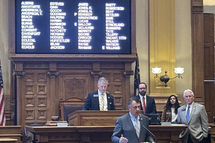 Georgia Senate Majority Leader Steve Gooch advocates for the Senate rules resolution on Wednesday. (Photo credit: Rebecca Grapevine)