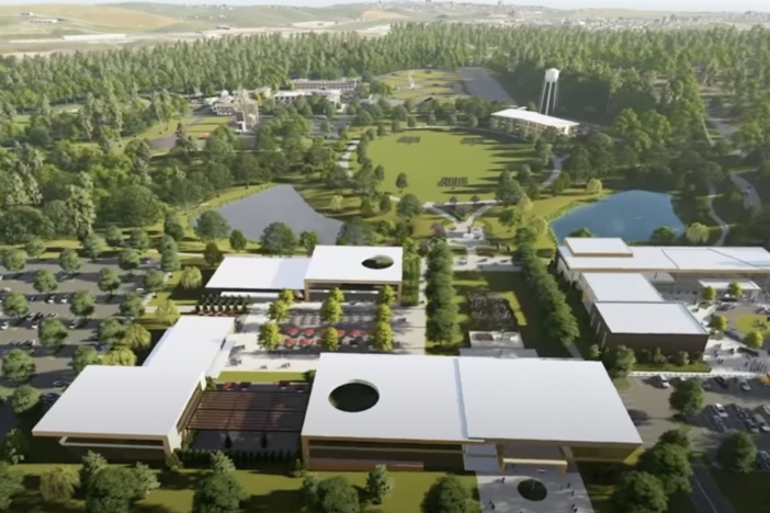 An arial illustration of the planned police training facility, a still image from an Atlanta Police Foundation site plan video
