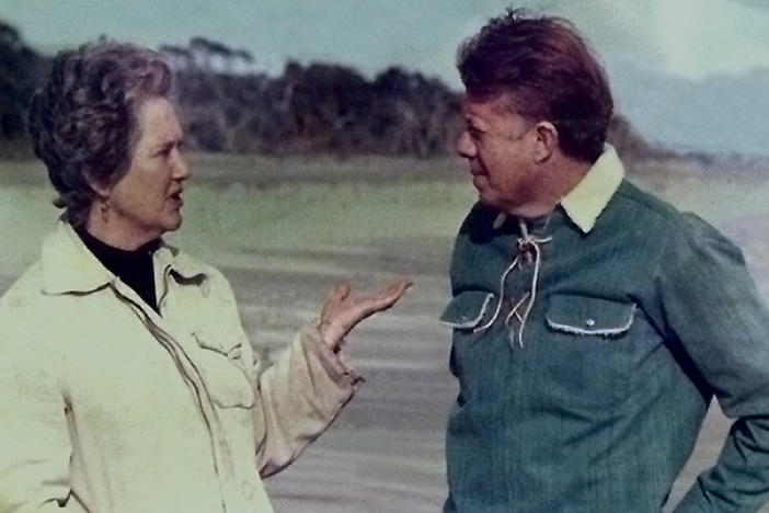 President Jimmy Carter and Eleanor "Sandy" Torrey West are pictured on a beach in this photo from the 1970's.