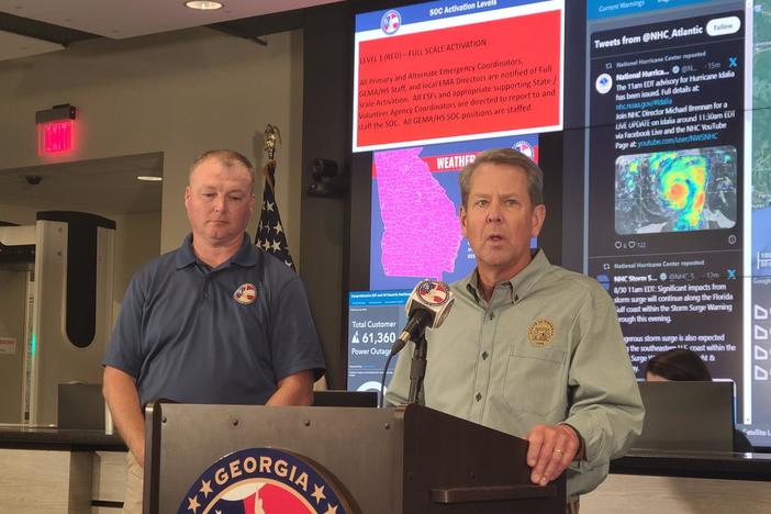 Gov. Brian Kemp speaks about the state's response to Hurricane Idalia on August 30, 2023.