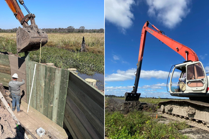 Crews work on repairs to impoundments at Altamaha Wildlife Management Area in McIntosh County.