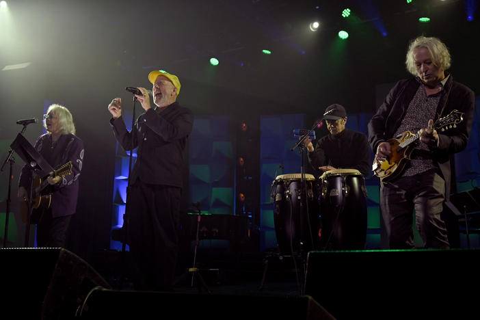 (Left to right): Mike Mills, Michael Stipe, Bill Berry and Peter Buck, of R.E.M., perform onstage during the 2024 Songwriters Hall of Fame Induction and Awards Gala at New York Marriott Marquis Hotel on June 13, 2024 in New York City. 