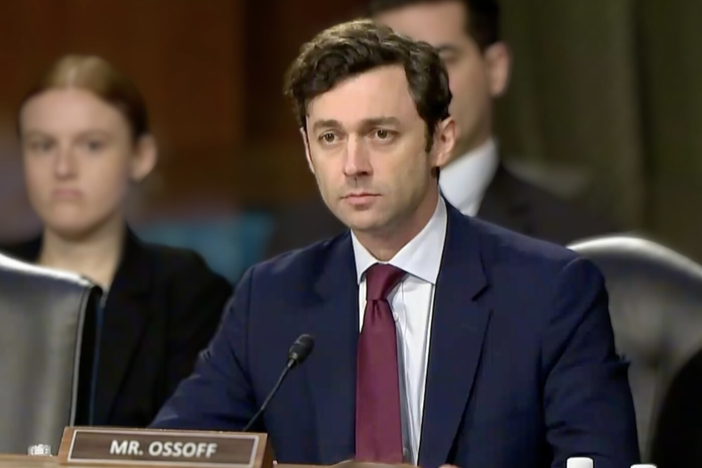 Sen. Ossoff, at a June 12, 2024, U.S. Senate Judiciary Committee hearing, asked what the U.S. Department of Justice and Food and Drug Administration are doing to prevent e-cigarettes from being sold to children. (Screenshot)