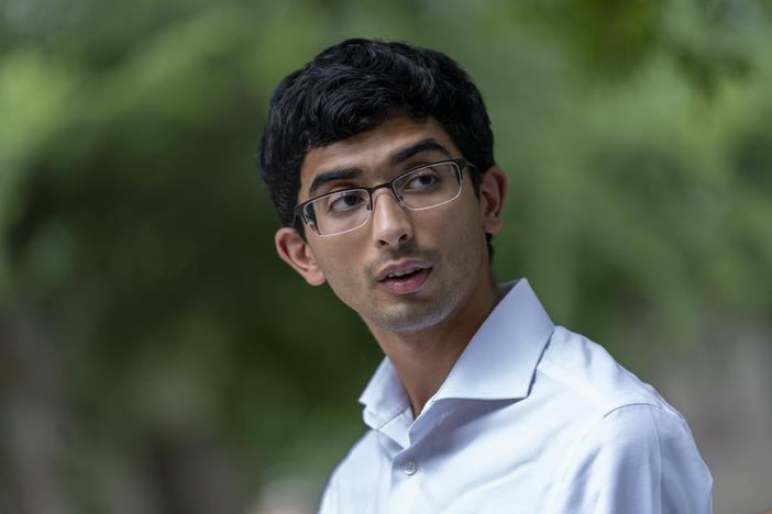 Indian-American Democrat Ashwin Ramaswami, who is currently running for a Georgia state Senate in District 48 against Republican incumbent Shawn Still, speaks during an interview with the Associated Press, Tuesday, July 23, 2024, in Cumming, Ga. 