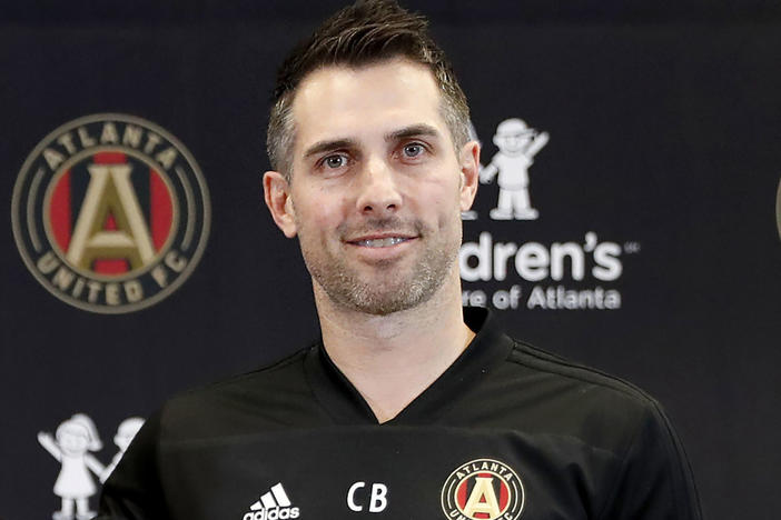 Atlanta United technical director Carlos Bocanegra is shown during a news conference in Marietta, Ga., Thursday, Feb. 15, 2018. 