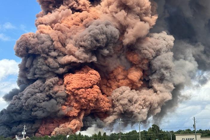 Smoke billows from a fire at the BioLab facility in Conyers, Ga., Sunday, Sept. 29, 2024.