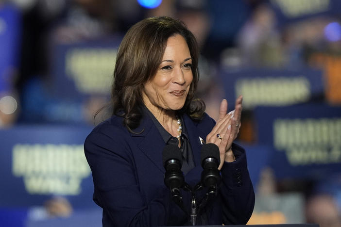 Democratic presidential nominee Vice President Kamala Harris speaks at a campaign rally at the Resch Expo in Green Bay, Wis., Thursday, Oct. 17, 2024. 