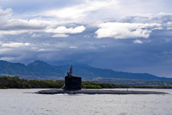 This photo provided by the U.S. Navy shows Virginia-class fast-attack submarine USS Missouri (SSN 780) as it departs Joint Base Pearl Harbor-Hickam, Sept. 1, 2021.