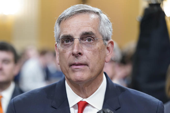 Brad Raffensperger, Georgia Secretary of State, listens as the House select committee investigating the Jan. 6 attack on the U.S. Capitol continues to reveal its findings of a year-long investigation, at the Capitol in Washington, June 21, 2022. 