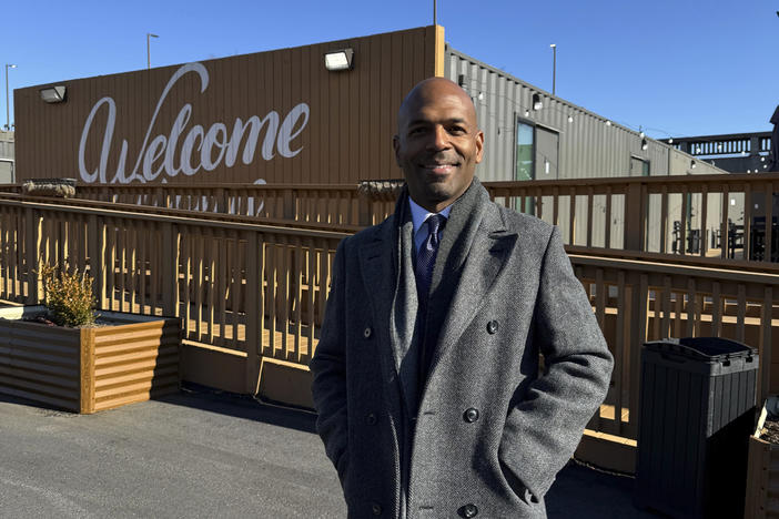 Darion Dunn, managing partner at Atlantica Properties, poses at The Melody rapid housing development in Atlanta, Tuesday, Jan. 7, 2025. 