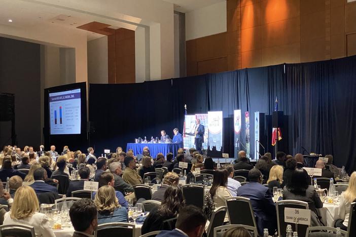 Georgia Southern University economics professor Michael Toma speaks at the Savannah Convention Center on Wednesday, Jan. 8.