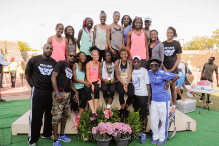 The 6A girls Westlake track team poses for a team photo after winning the 2014 state title in Albany, Georgia.