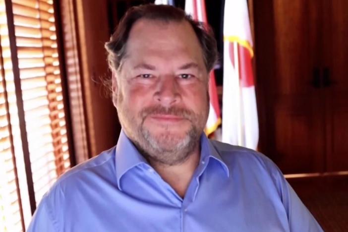 Marc Benioff discusses vaccine distribution efforts and more.