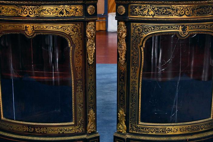 Appraisal: French Brass-Inlaid Corner Cabinets, ca. 1885, from Corpus Christi Hour 2.