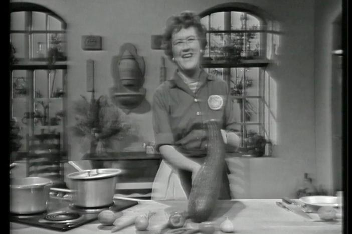 Julia Child, of The French Chef, prepares two unusual french soups.