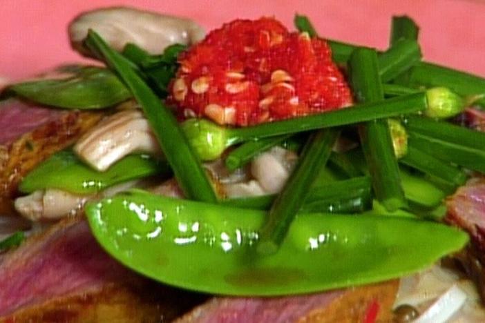 Chef Jean-Georges Vongerichten makes Thai-marinated beef with noodles for Julia Child.