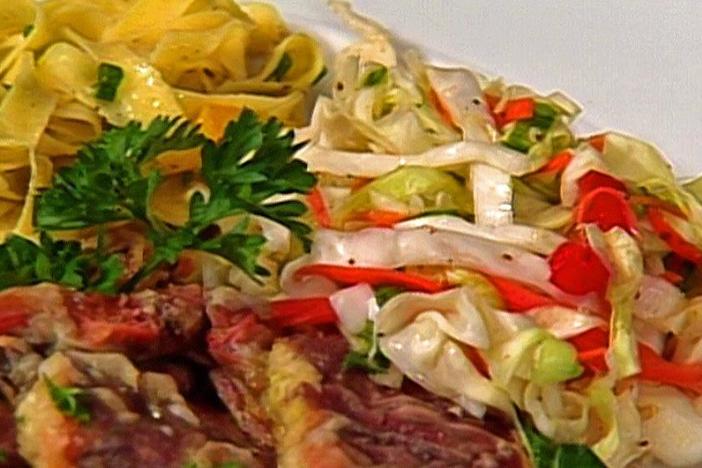 Chef Jimmy Sneed makes his famous dish, soft-shell crabs with fresh pasta. 