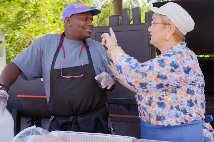 Willie Sherrer shares his barbeque and his blues music with Lidia Bastianich.